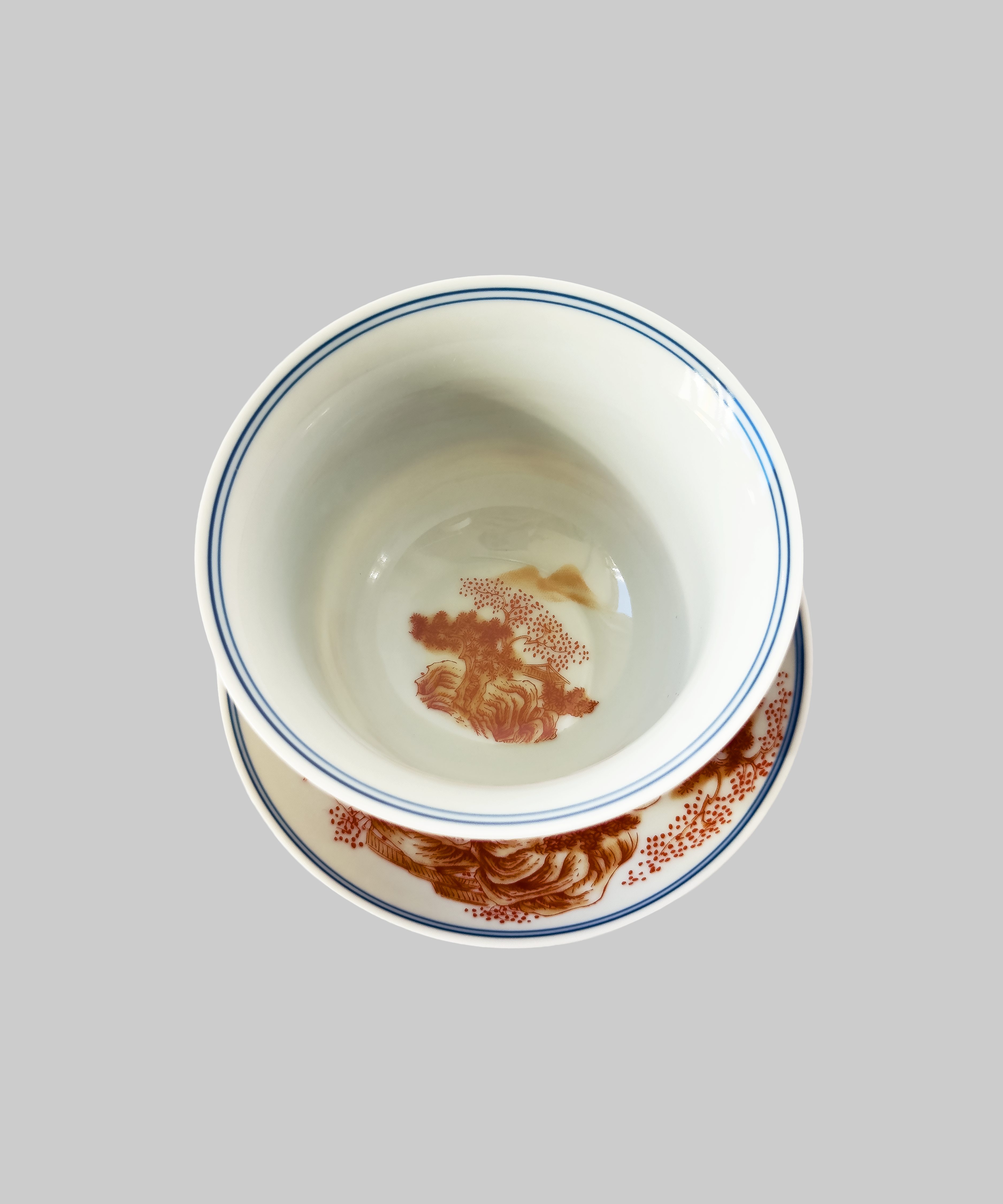 гайвань фарфор, червоно-оранжеві гори. Чайна Chaguan - чай і посуд для чаювань і чайних церемоній.