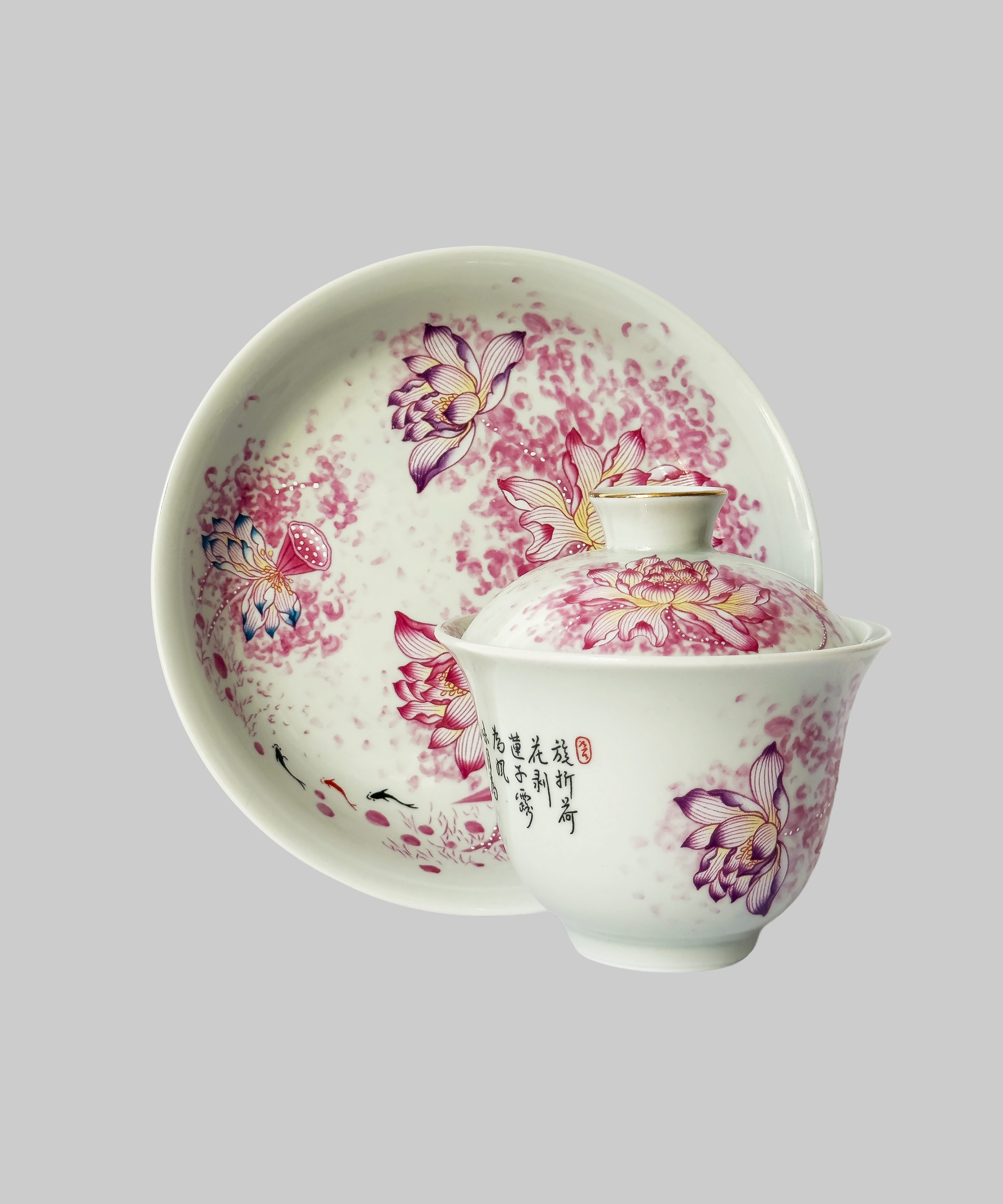 гайвань рожевий лотос, фарфор. Чайна Chaguan - чай і посуд для чаювань і чайних церемоній.