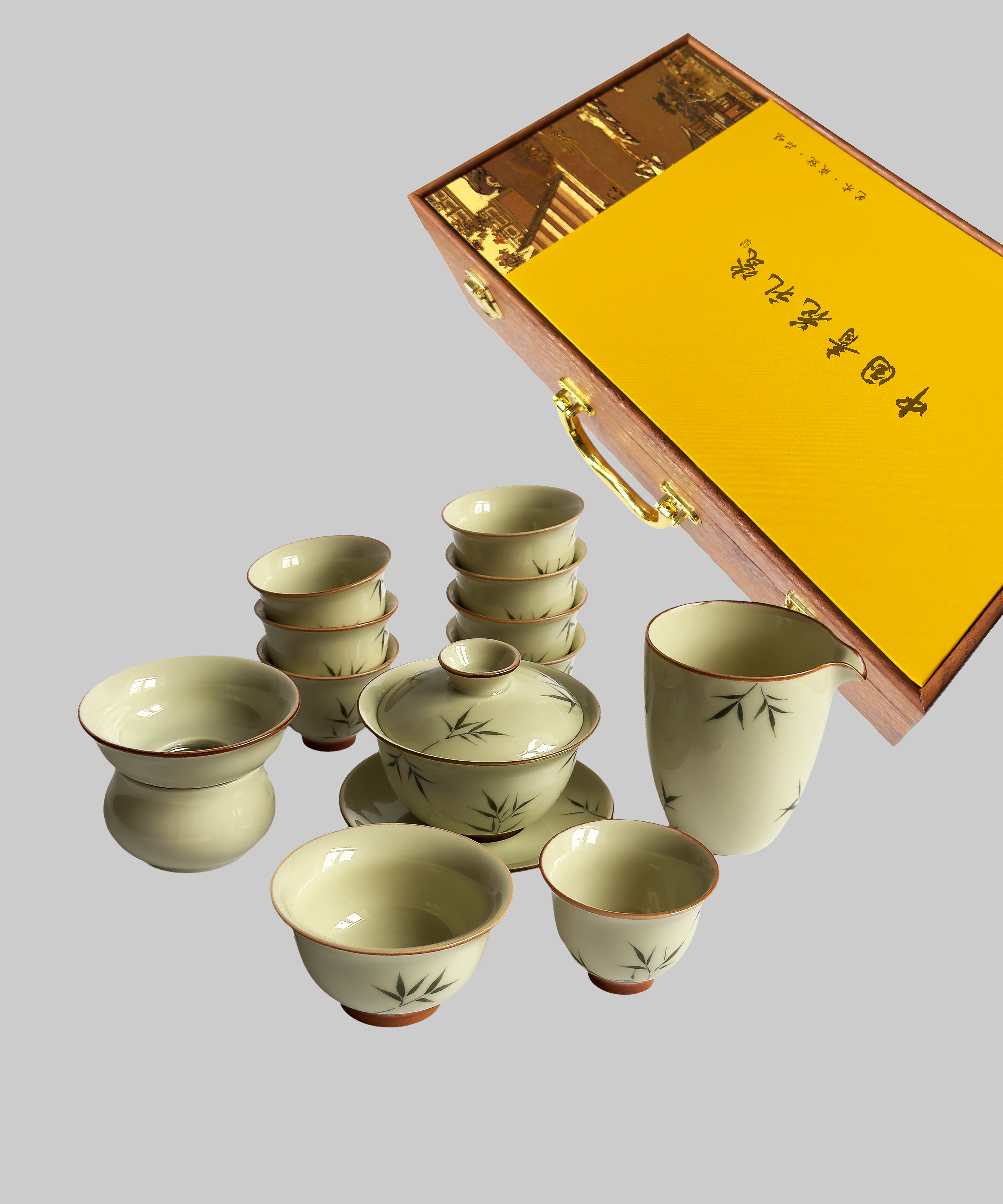 Набір, комплект, сервіз посуду для чаювання і чайної церемонії з фарфору, малюнок бамбук, розпис ручної роботи, подарункова коробка. Chaguan - чайна і магазин китайського чаю в Києві.