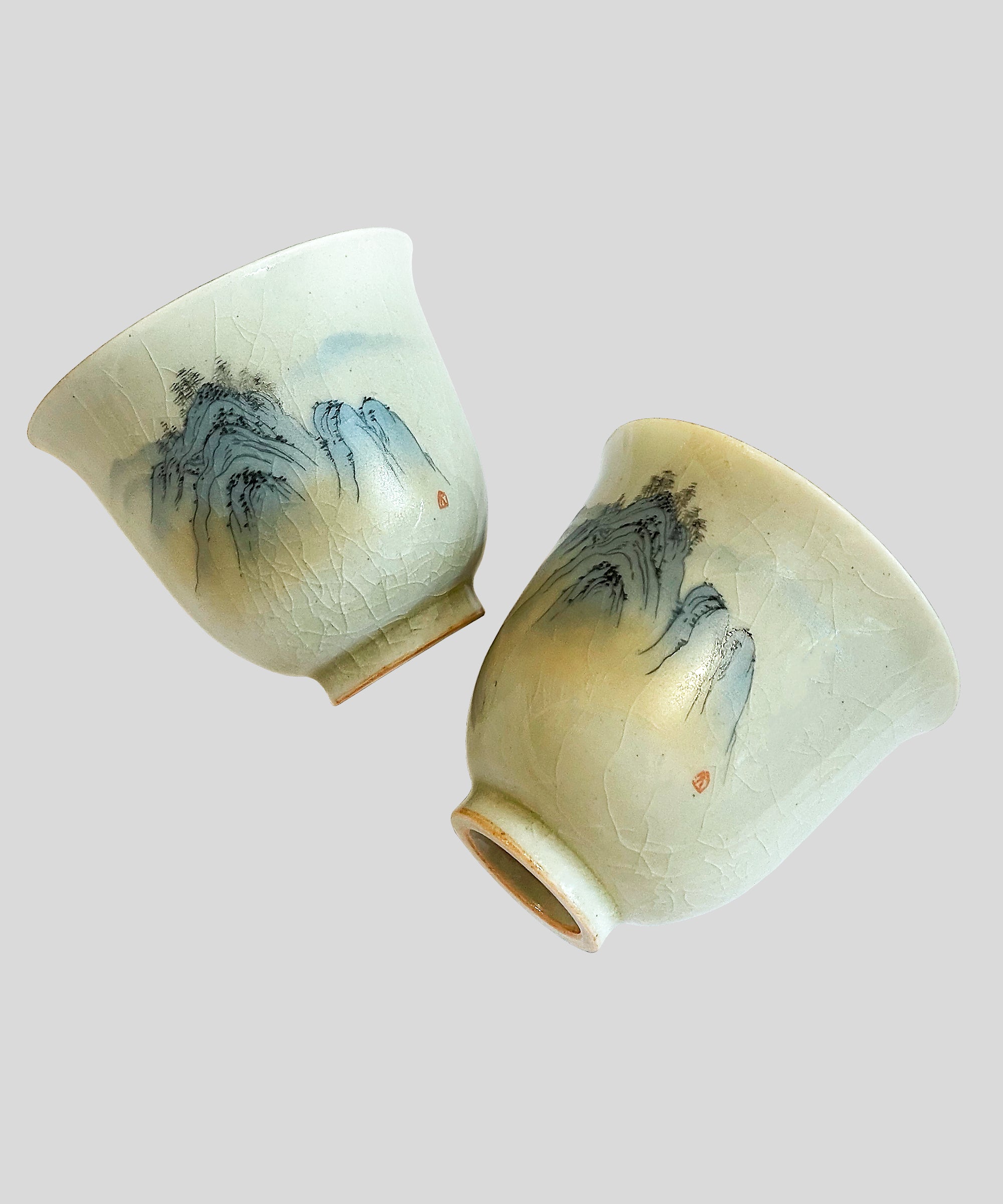 Чайна піала з кераміки в техниці "колотий лід" з розписом, піала для чаювань і чайних церемоній 